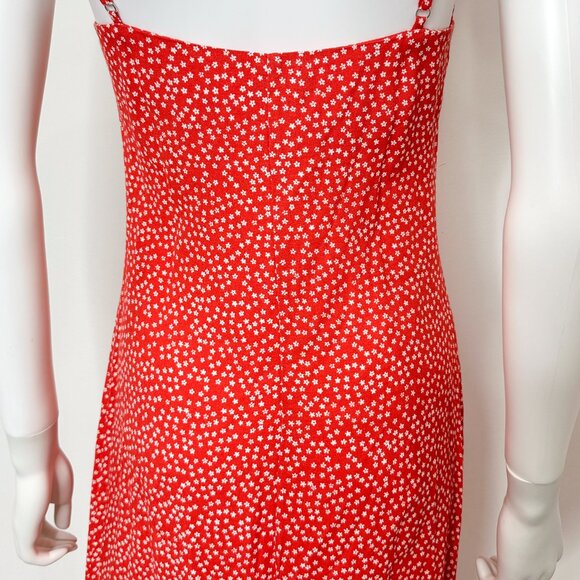 Reformation Crimini V Neck Leg Slit Midi Slip Dress in Western Red Floral Size 2 - Picture 13 of 15